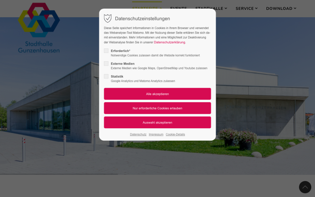 Website stadthalle-gunzenhausen.de — GuniWeb Agentur-Referenz Veranstaltungs- und Kulturbereich