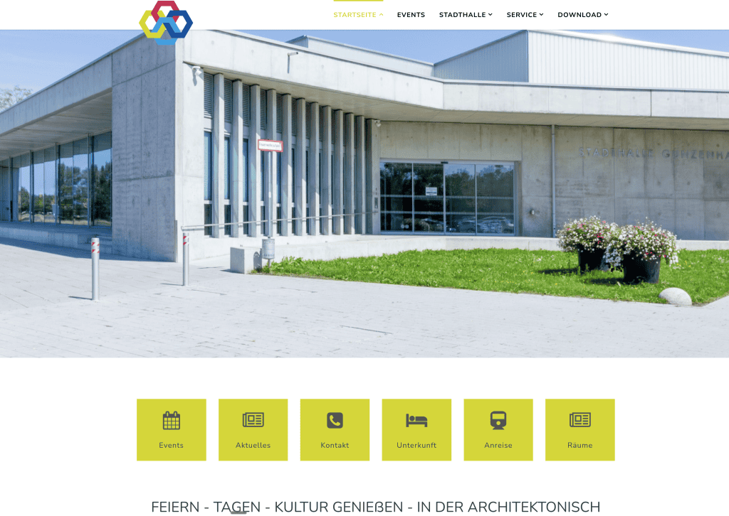 Website stadthalle-gunzenhausen.de Neugestaltung — GuniWeb Agentur-Referenz Veranstaltungshaus